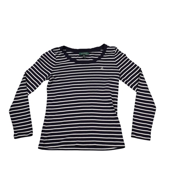 Lauren Ralph Lauren Women's Striped Long Sleeve Top Nautical Navy White - Picture 1 of 6
